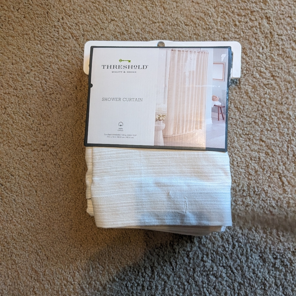 NWT 100% cotton cream woven shower curtain
